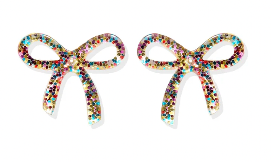 Kylie Bow Earrings - Multi Glitter