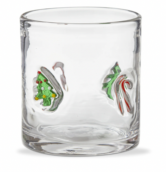Christmas Tree & Candy Cane Double Old Fashioned Glass