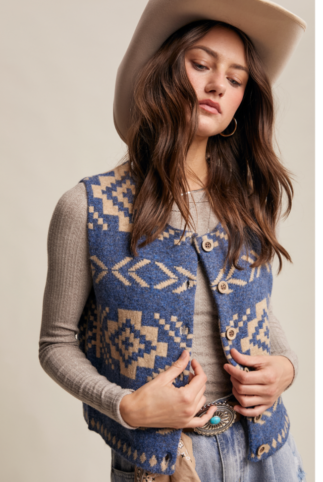 Southwestern Button-Up Wool Vest