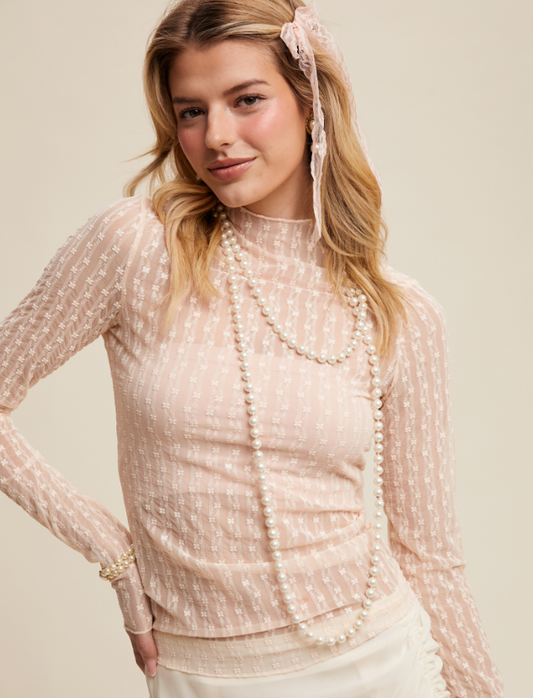 Sheer Textured Lace Long-Sleeve Top