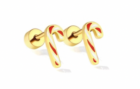 Screwback Stud Earrings - Candy Cane