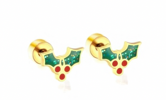 Screwback Stud Earrings - Holly Berry