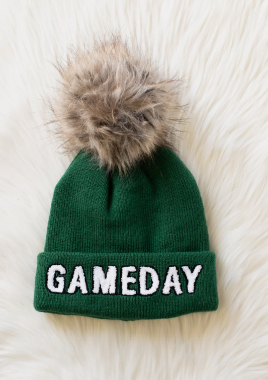Game Day Pom Hat - Green & White