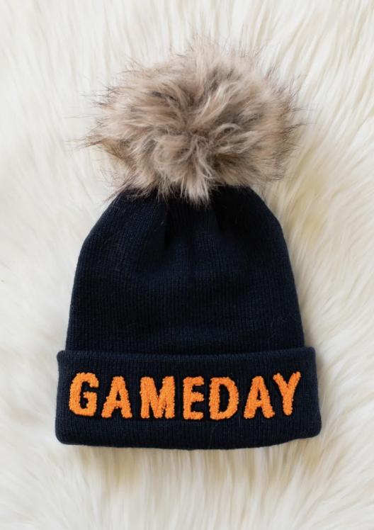 Game Day Pom Hat - Navy & Orange