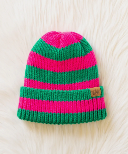 MULTI COLORED Float On Beanie - Green & Pink