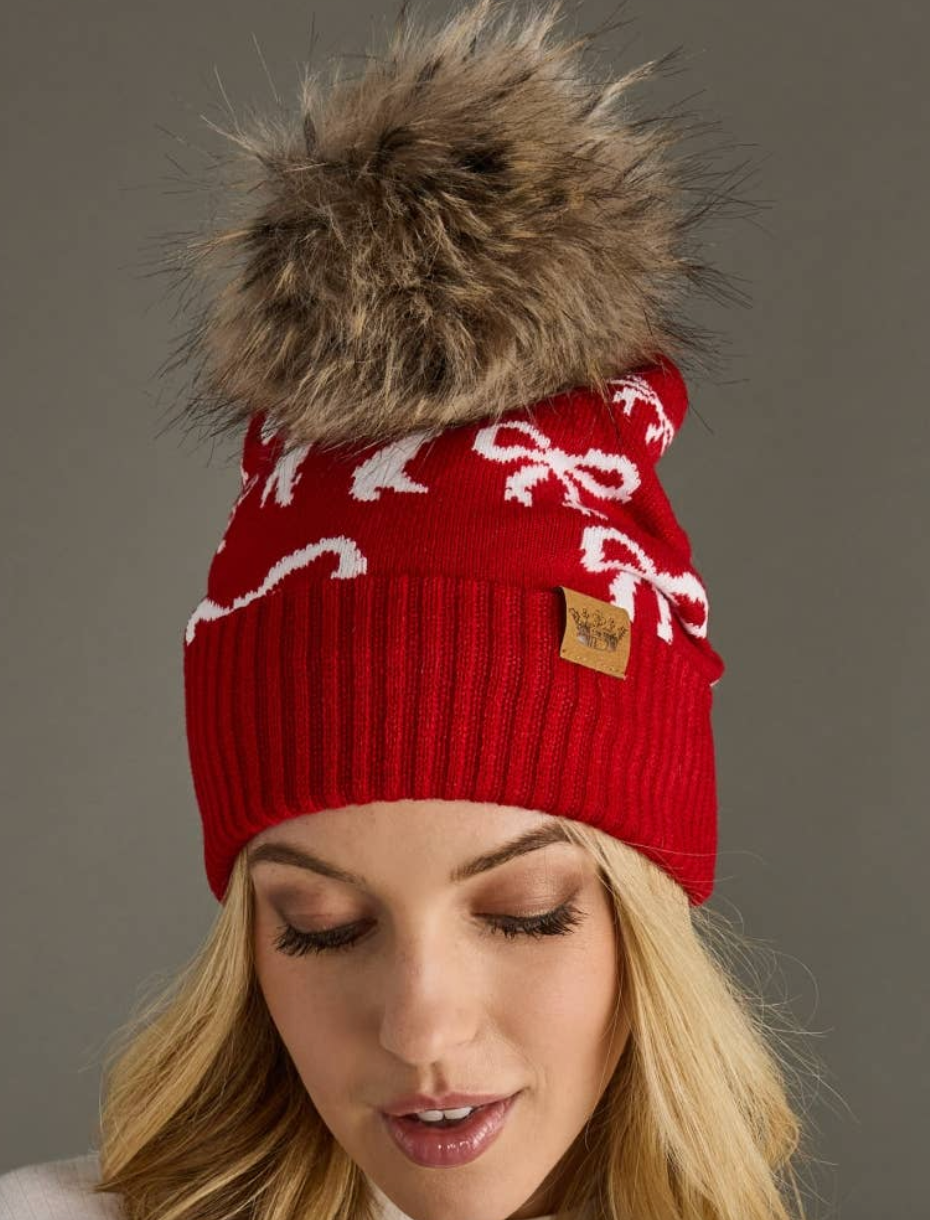 Red with White Bow Beanie