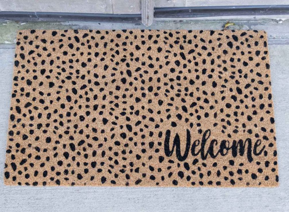 Welcome Cheetah Coir Doormat Natural/Black 30x18