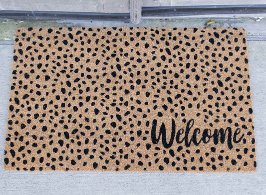 Welcome Cheetah Coir Doormat Natural/Black 30x18