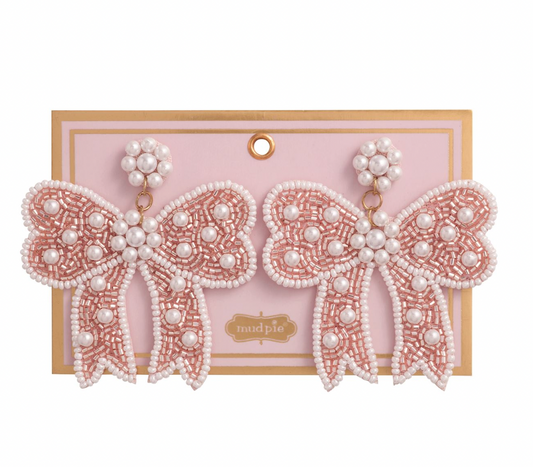 Pink Bow Beaded Earrings