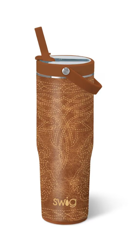Saddle Stitch Cognac To-Go Tumbler 30oz