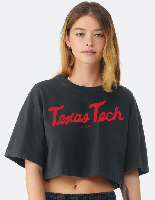 Texas Tech Bold Script Black Heavyweight Cropped Tee