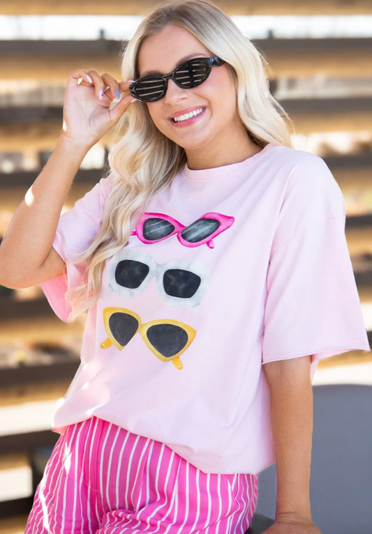 Summer Shades on Pink Tee Shirt