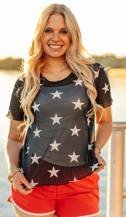 Mesh Short-Sleeve Top, Navy