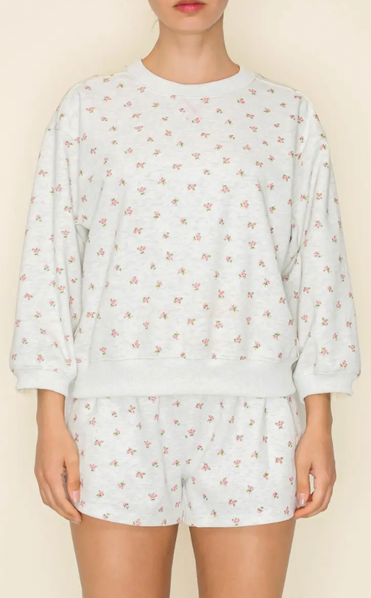 Floral Printed Sweatshirt and Shorts Set