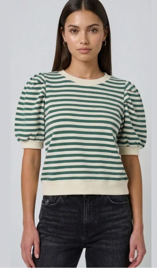 Striped Puff Sleeve Knit Top