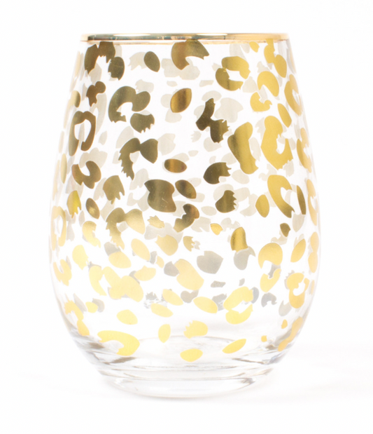 Gold Leopard Stemless Wine Glass