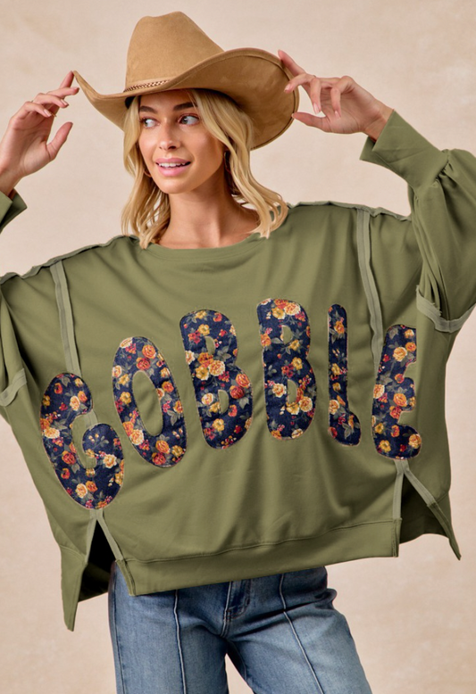 Thanksgiving Gobble Letter Patches Sweatshirt