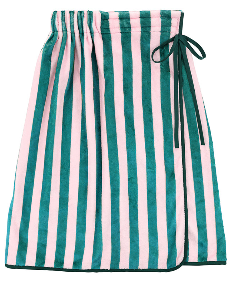 Spa Wrap - Green + Pink Cabana Stripe with Green Droopy Bow
