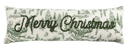 Merry Christmas Toile Long Pillow