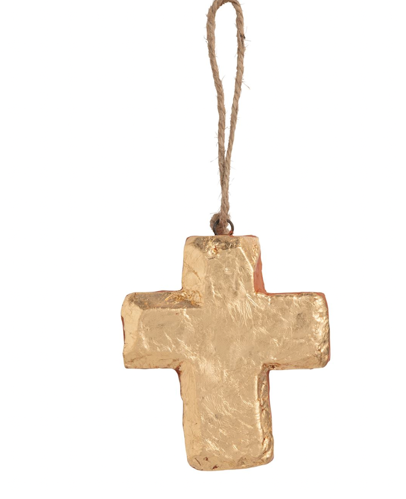 Gold Cross Painted Terracotta Ornament