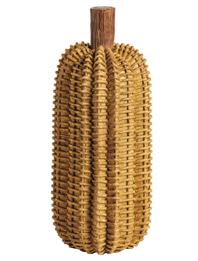 Small Taupe Resin Wicker Pumpkin Sitter