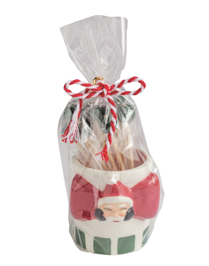 Santa Bow Toothpick Caddy Set