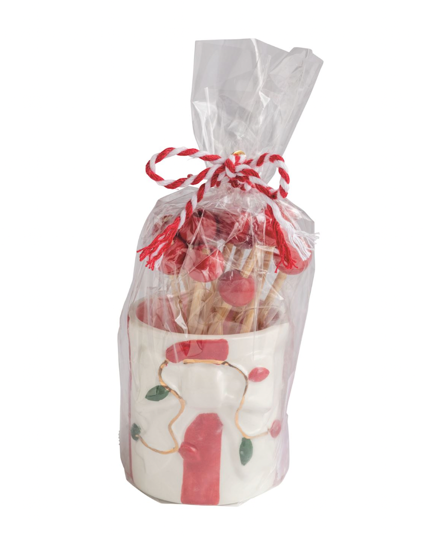White Lights Bow Toothpick Caddy Set
