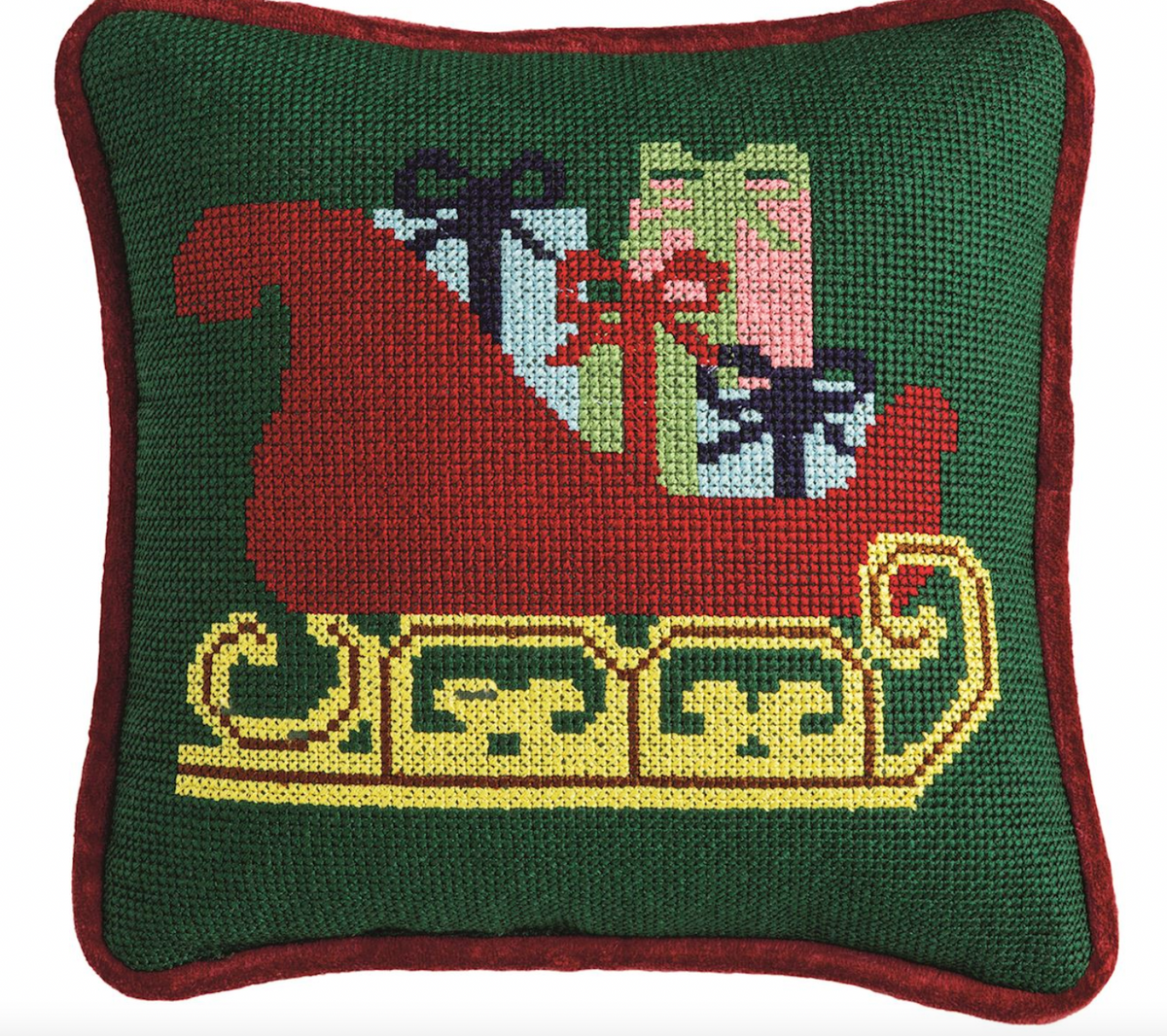 Sleigh Needlepoint Mini Pillow