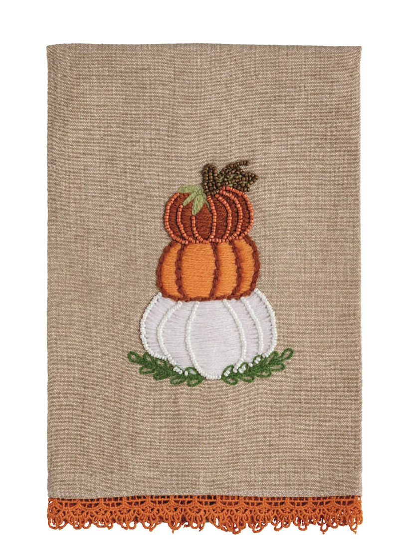 Stacked Pumpkin Beaded Embroidery Towel