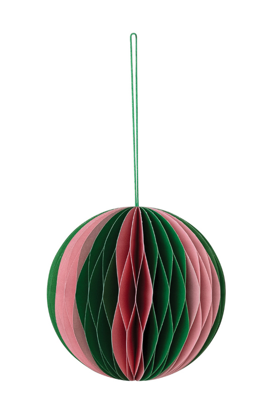 Handmade Recycled Paper Folding Honeycomb Ball Ornament, Green & Pink