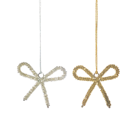 Glass Beaded Metal Bow Ornament, 2 Finishes