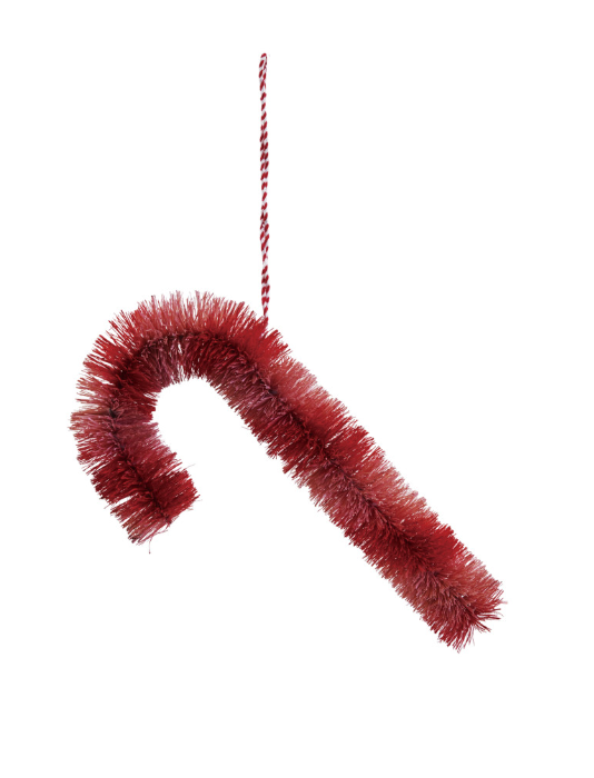 Sisal Bottle Brush Candy Cane Ornament with Stripes, Pink & Red