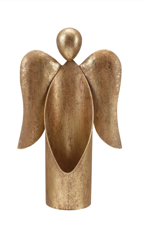 Metal Angel Container, Antique Gold Finish
