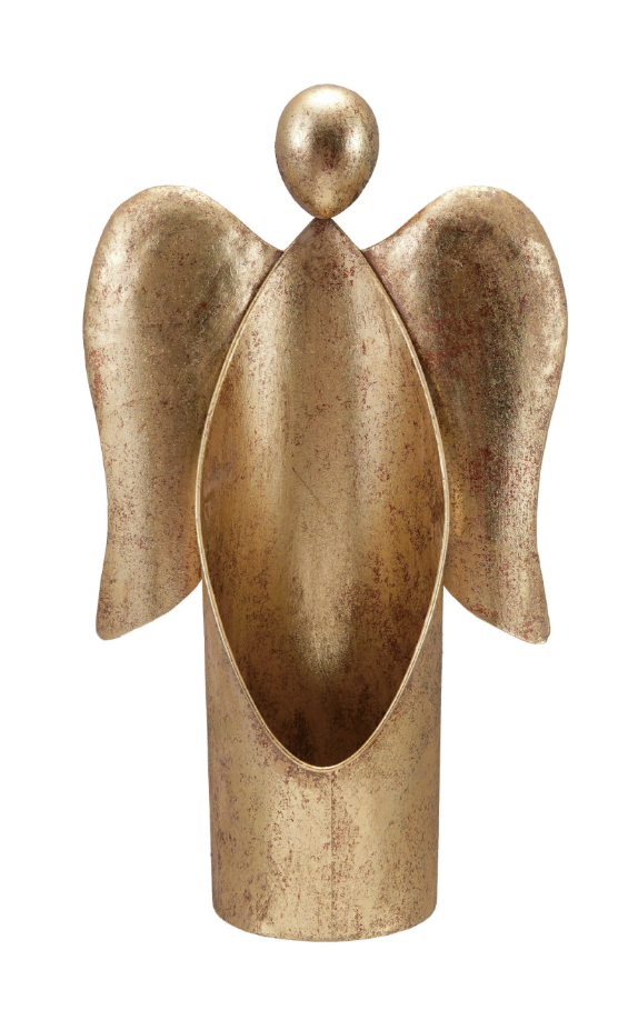 Metal Angel Container, Antique Gold Finish