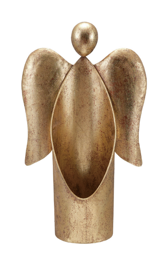 Metal Angel Container, Antique Gold Finish