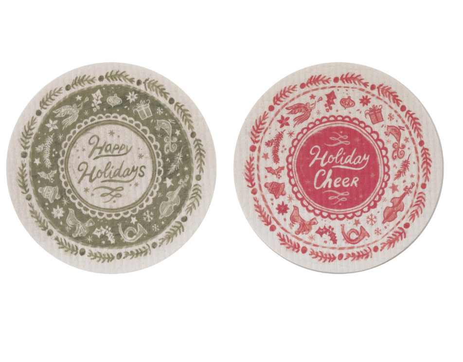 Reusable Cellulose Sponge Cloth with Holiday Design & Saying