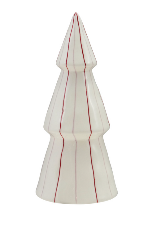 Hand-Painted Stoneware Striped Tree, White