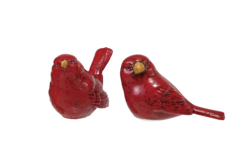 Hand-Painted Embossed Ceramic Bird, Red & Yellow