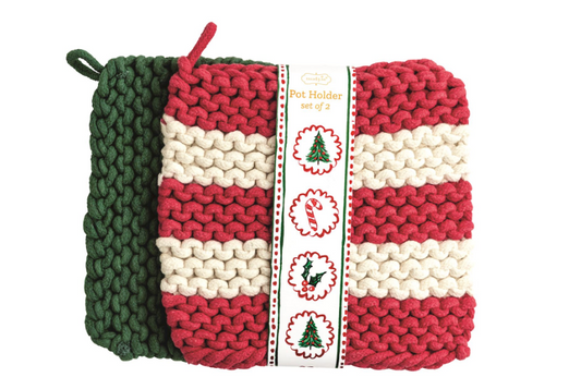 Red Stripe Pot Holder Set