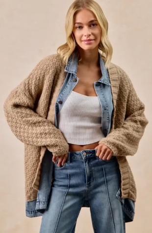 Washed Denim Mix and Match Sweater Cardigan