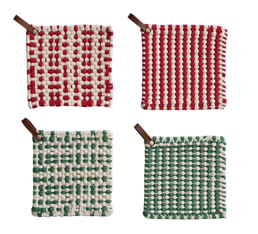 Cotton Crocheted Pot Holder with Leather Loop