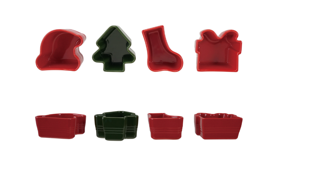 Stoneware Holiday Icon Shaped Dish, Red & Green, 4 Styles