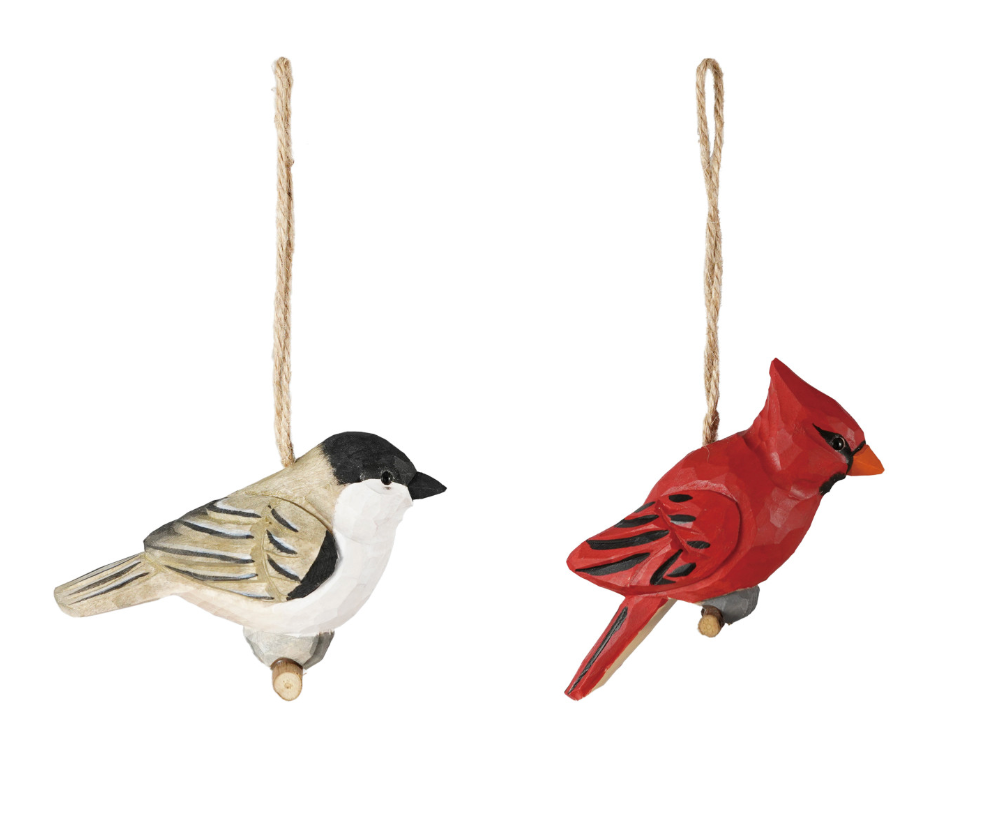 Hand-Carved Wood Bird Ornament, 2 Styles