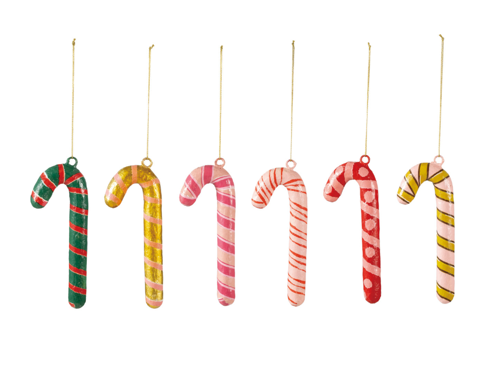 Metal & Paper Mache Candy Cane Ornament, 6 Styles