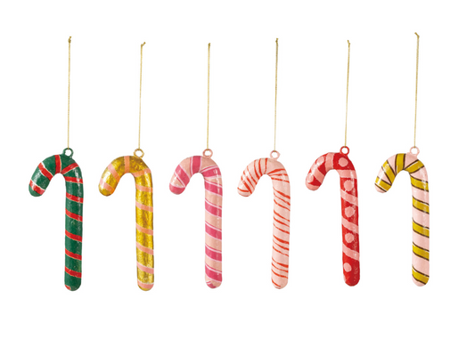 Metal & Paper Mache Candy Cane Ornament, 6 Styles