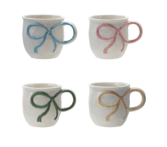 18 oz. Stoneware Mug with Bow Handle, 4 Colors