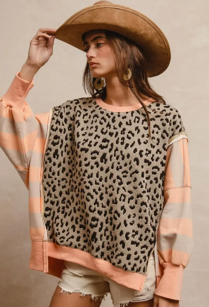 Leopard and Stripe Mixed Top