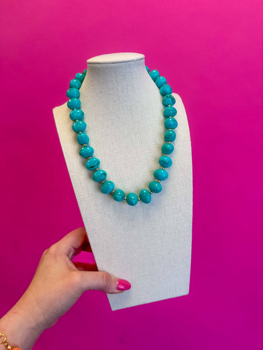 Bauble Bead with Gold Bead Necklace - Blue