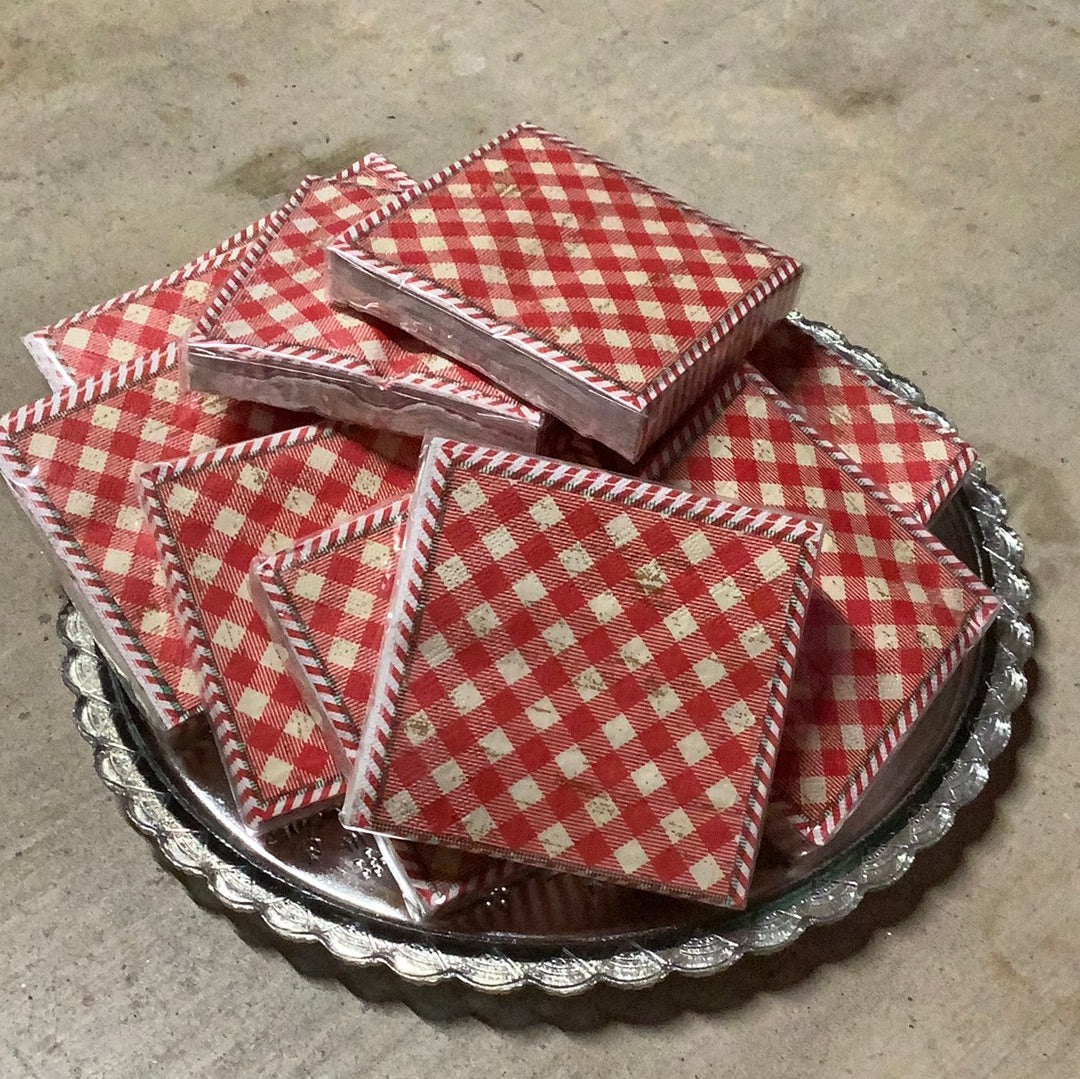 Holiday Gingham Paper Beverage Napkins