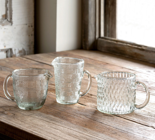 Collected Patterned Glass Pouring Cups, 3 Assorted Styles